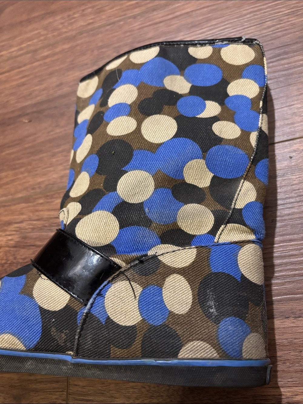 Aldo Blue, Black & Tan Polka Dot Ankle Boot - Picture 3 of 8